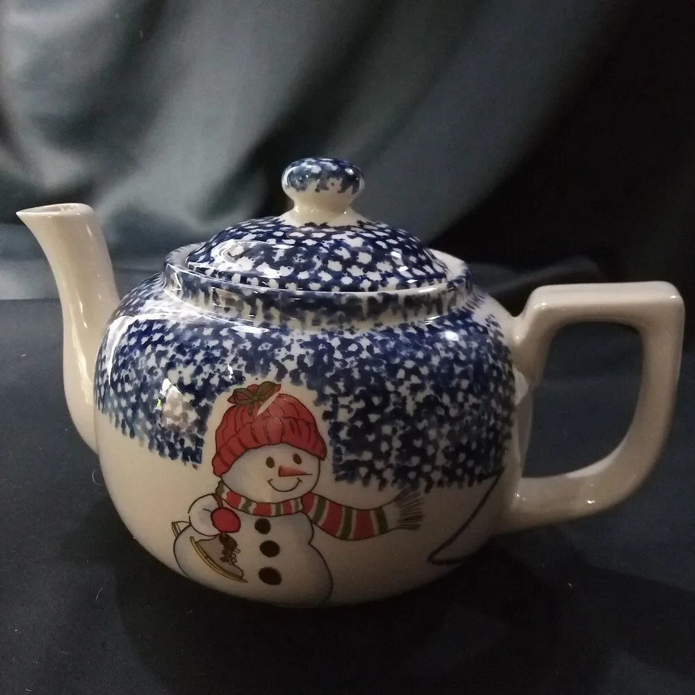 THOMPSON POTTERY CERAMIC SNOWMAN/TREE TEAPOT